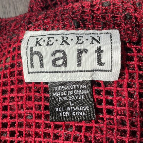 Keren Hart red open weave 100% cotton large coverup, vest, blouse - Picture 10 of 11